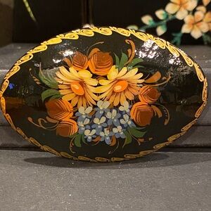 Russian Signed Hand-Painted Floral  Brooch